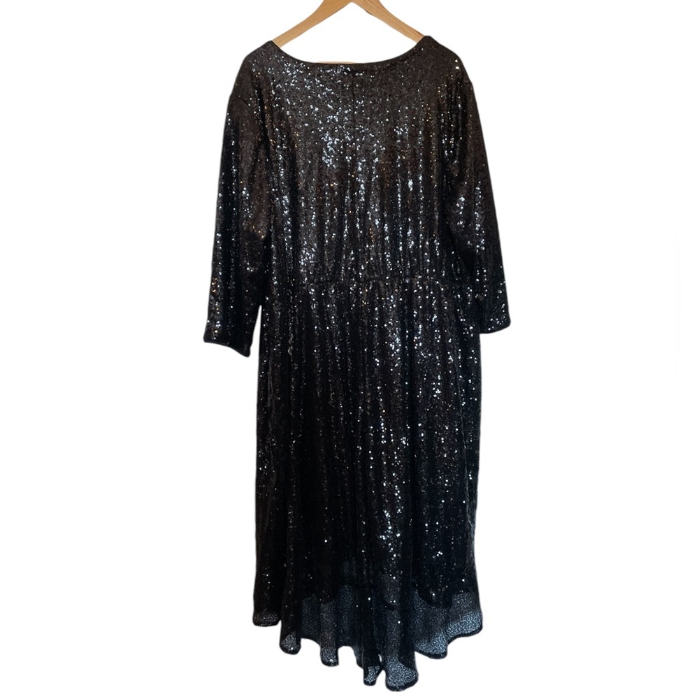 LANE BRYANT Sequined Black V-Neck Dress Ruffle Trim 3/4 Sleeve - Size 22/24 - Picture 5 of 15